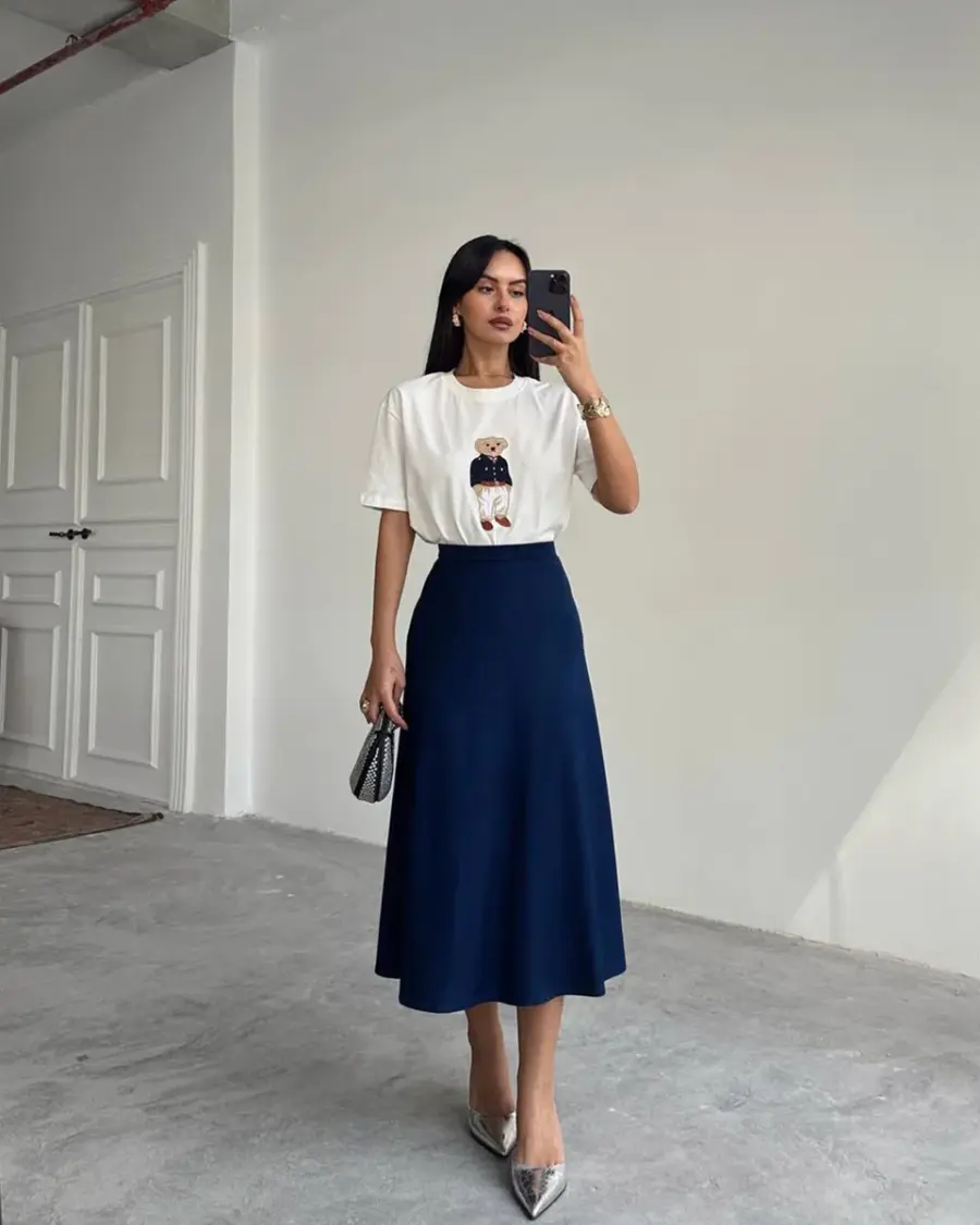 Midi suknja Mindy - tamnoplava - Slika 4