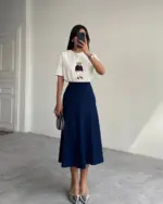 Midi suknja Mindy - tamnoplava - Slika 2