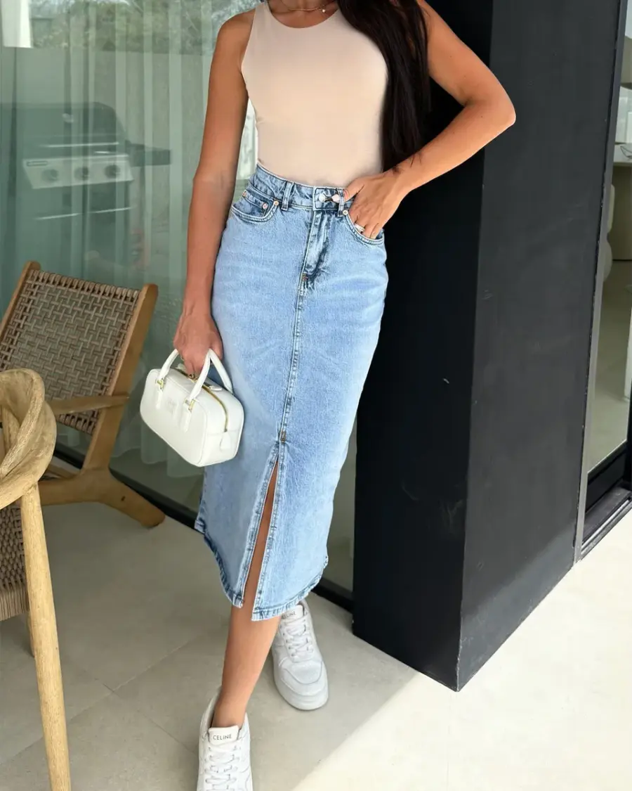 Midi suknja Raila - svijetli teksas - Slika 8