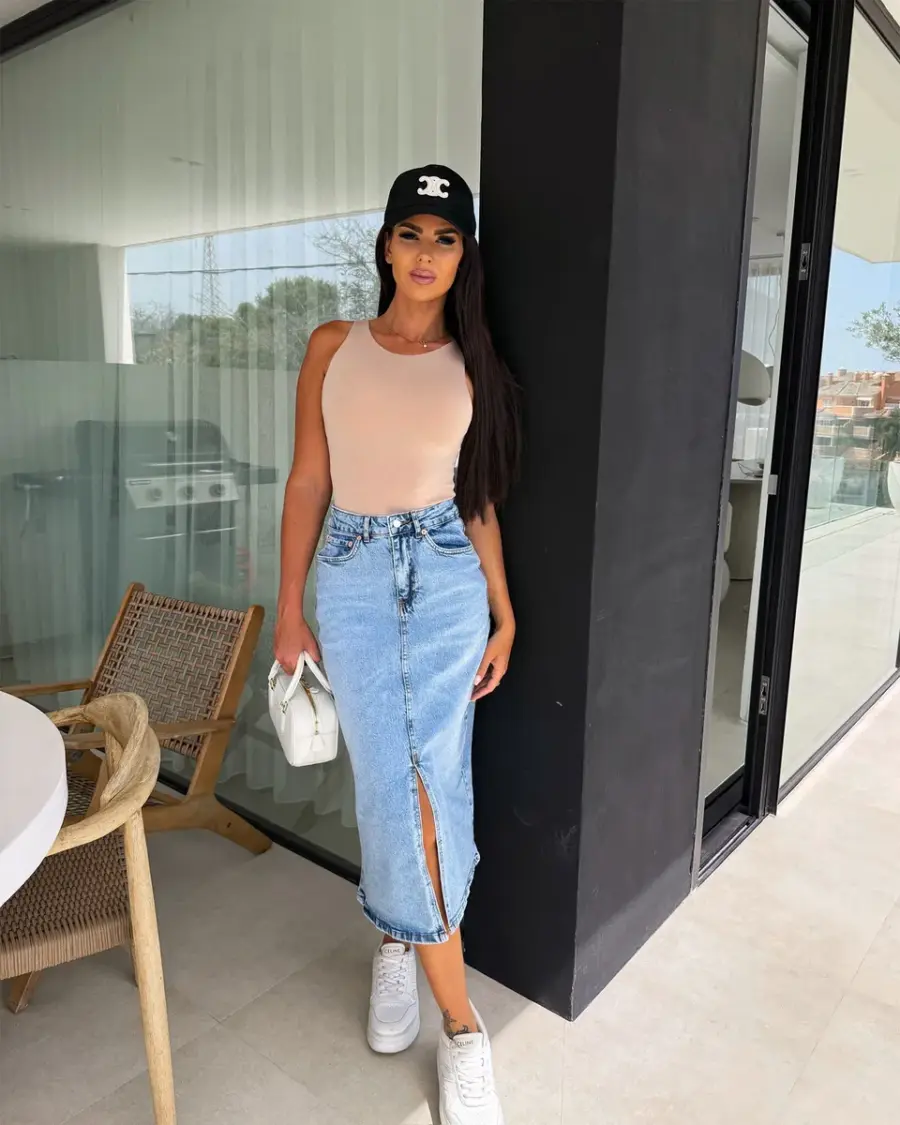 Midi suknja Raila - svijetli teksas - Slika 2