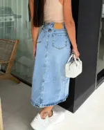 Midi suknja Raila - svijetli teksas - Slika 5