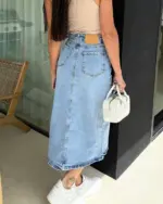 Midi suknja Raila - svijetli teksas - Slika 7