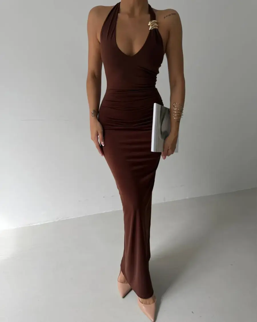 Maxi haljina Inez - smeđa - Slika 2