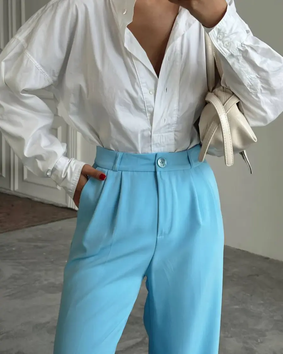 Palazzo hlače Marnie - plave - Slika 3