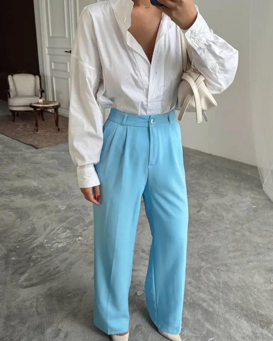 Palazzo hlače Marnie - plave - Slika 4