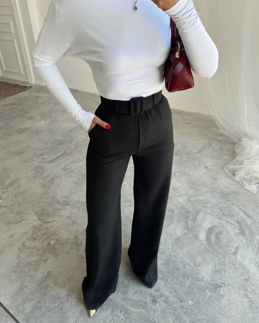 Lanene hlače Nate - crne - Slika 2