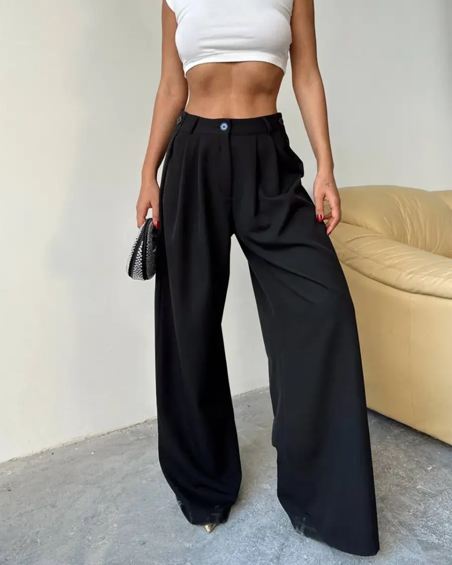 Palazzo hlače Finn - crne - Slika 2