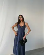 Midi haljina Lotus - tamnoplava - Slika 4