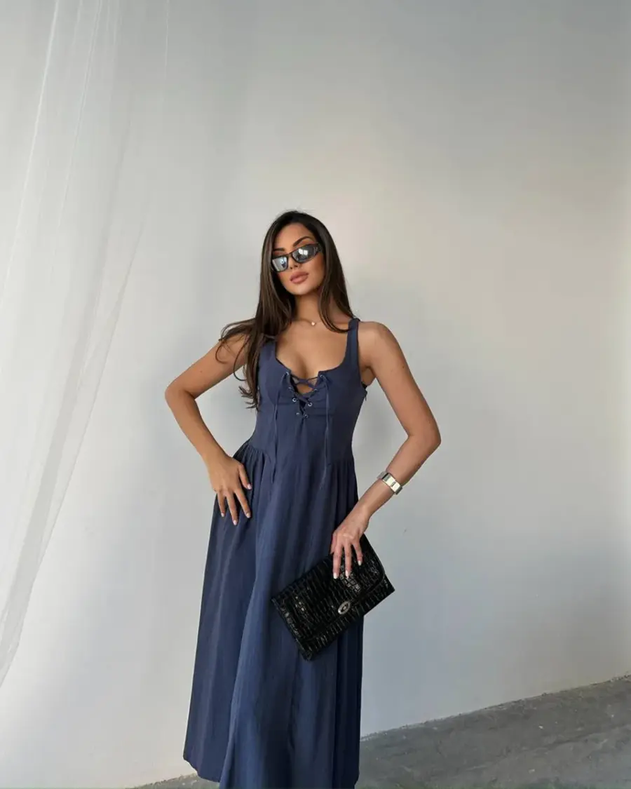 Midi haljina Lotus - tamnoplava - Slika 4