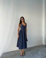 Midi haljina Lotus - tamnoplava