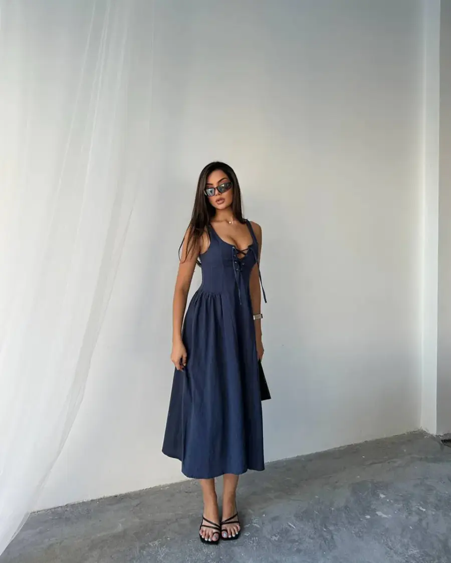 Midi haljina Lotus - tamnoplava - Slika 1