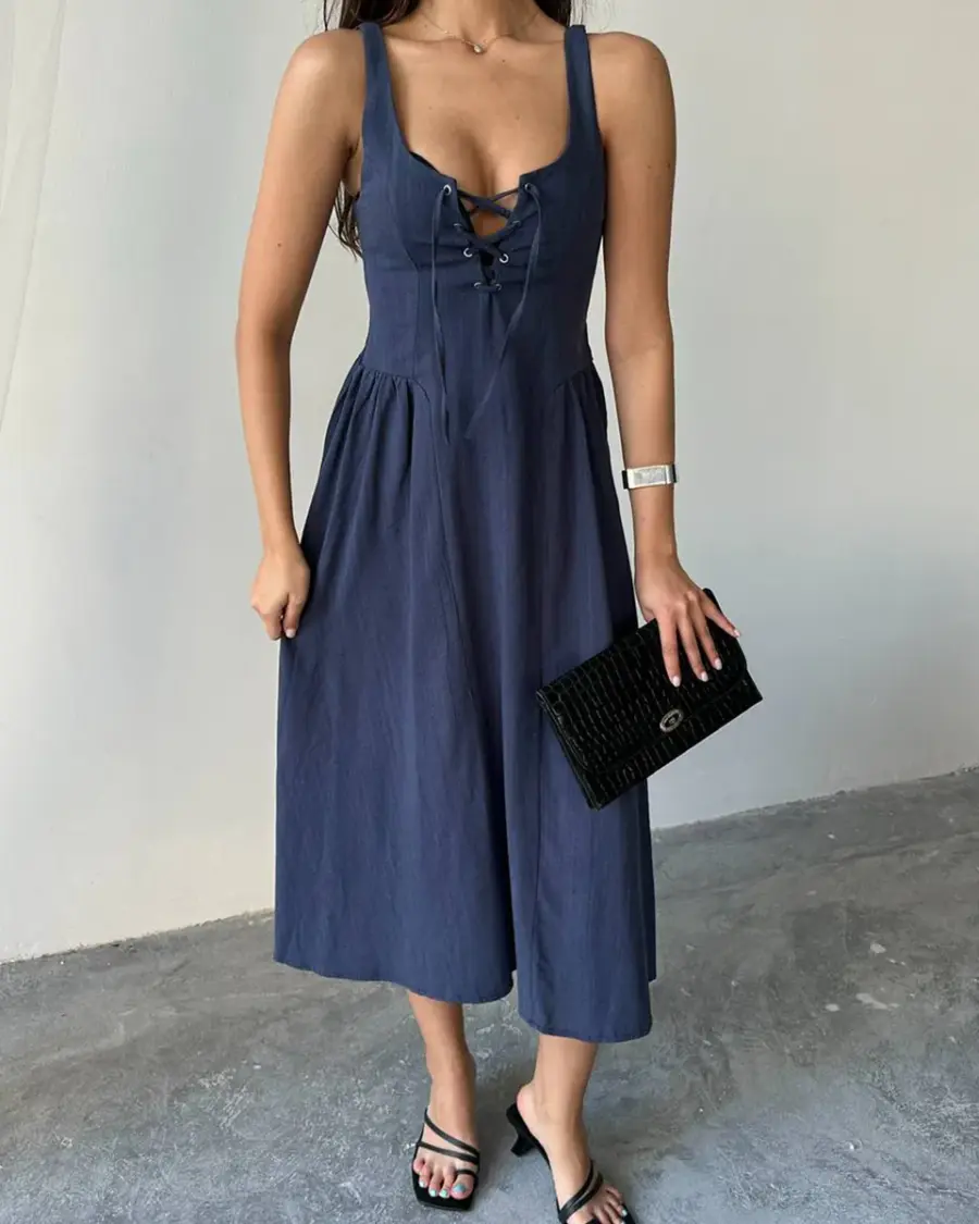 Midi haljina Lotus - tamnoplava - Slika 2