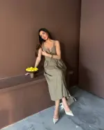 Midi haljina Lotus - maslinasta