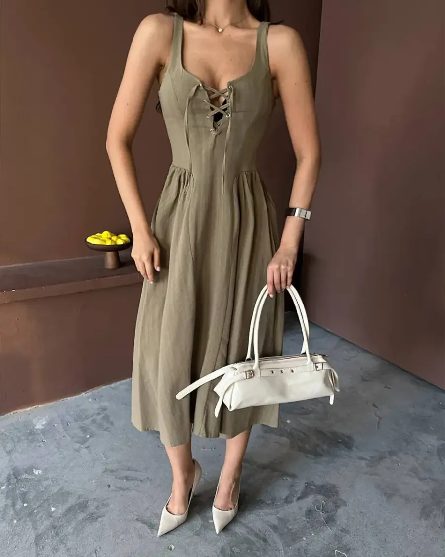 Midi haljina Lotus - maslinasta - Slika 3