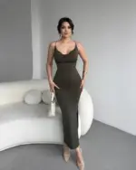 Midi haljina Debbie - maslinasta - Slika 4