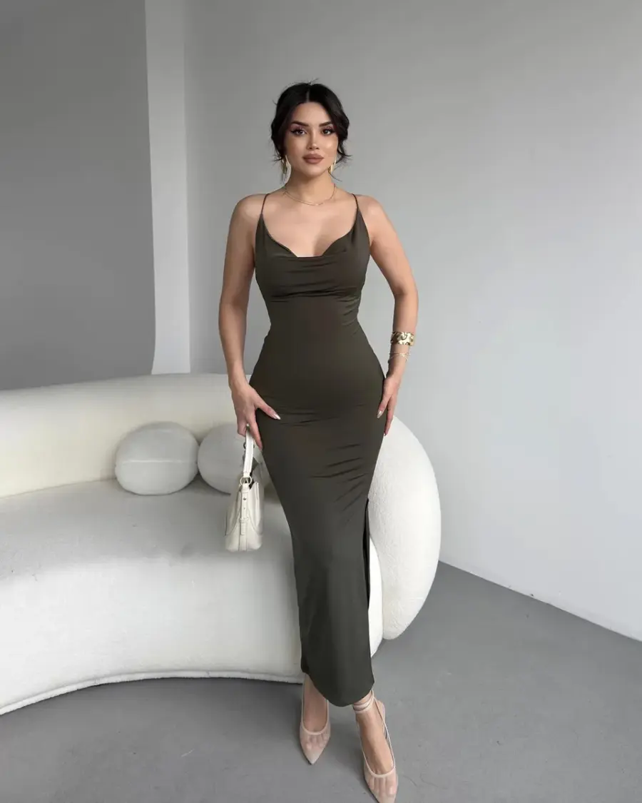 Midi haljina Debbie - maslinasta - Slika 4