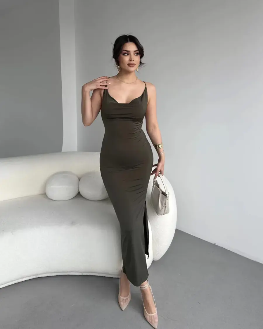 Midi haljina Debbie - maslinasta - Slika 3