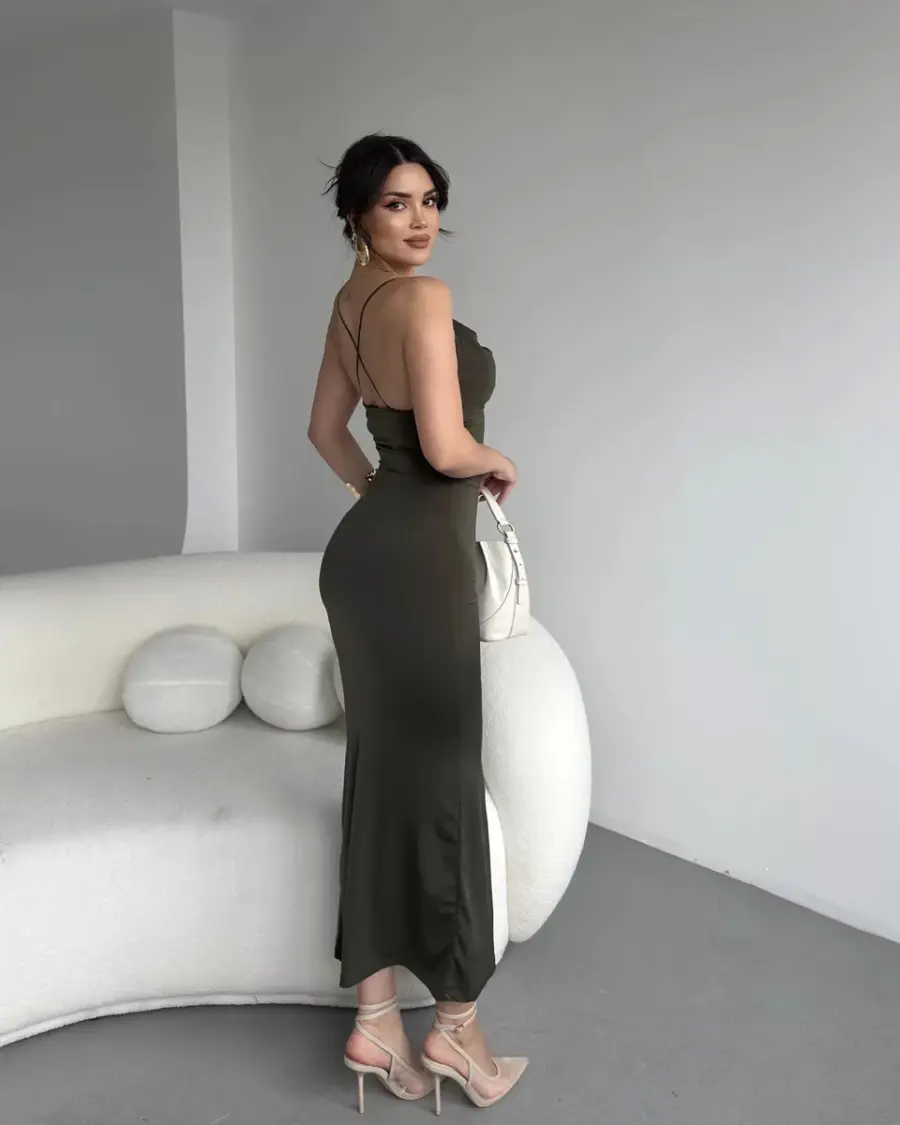 Midi haljina Debbie - maslinasta - Slika 2