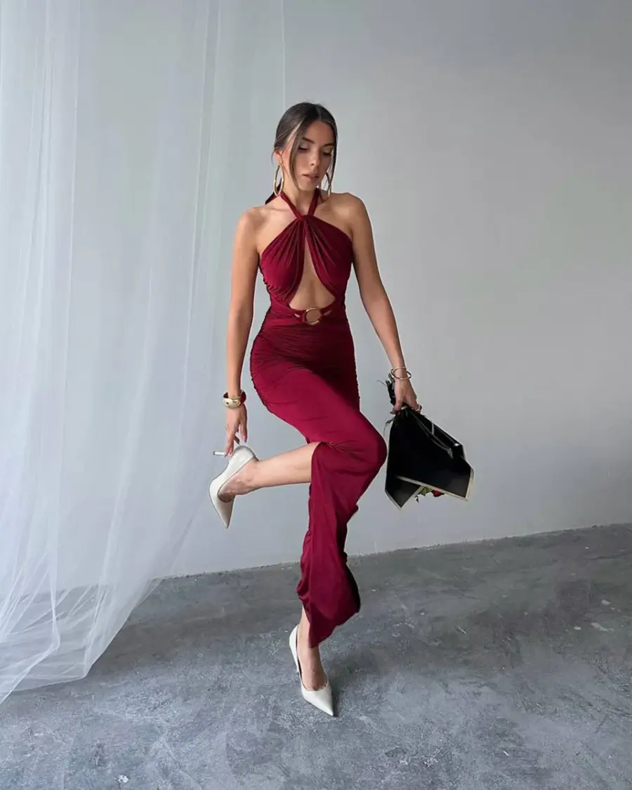 Maxi haljina Henras - bordo - Slika 3