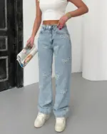 Farmerice široka nogavica Nessa - svijetli teksas - Slika 4