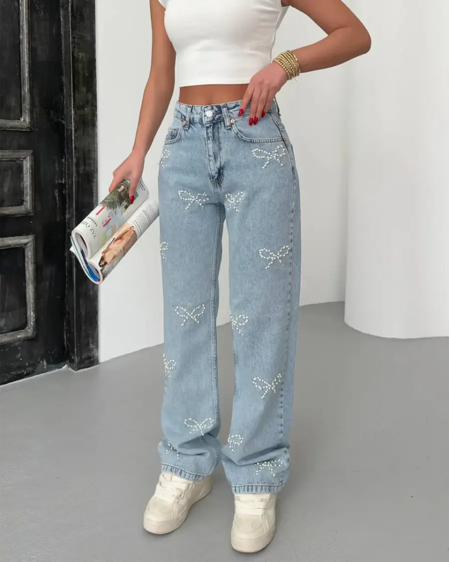 Farmerice široka nogavica Nessa - svijetli teksas - Slika 4