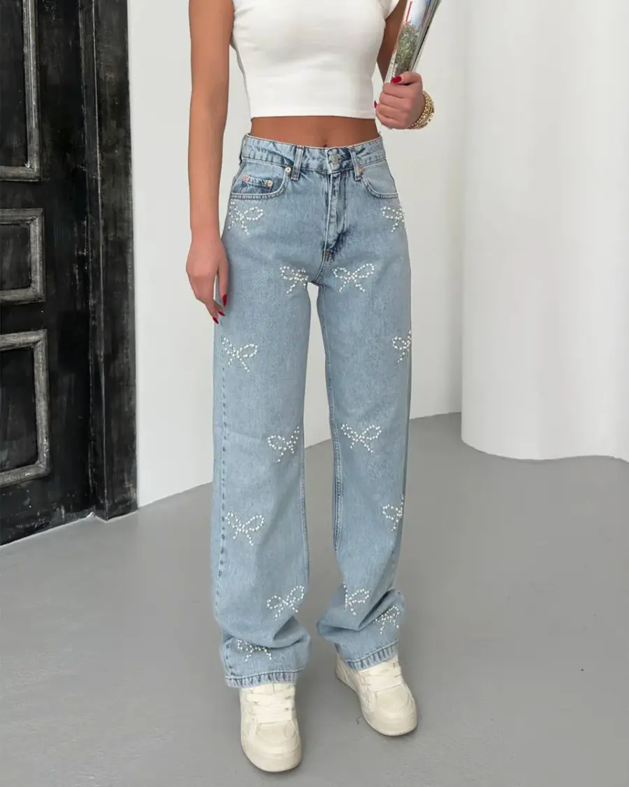 Farmerice široka nogavica Nessa - svijetli teksas - Slika 2