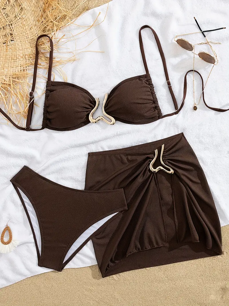 Trodjelni kupaći kostim Clara - smeđi - Slika 4