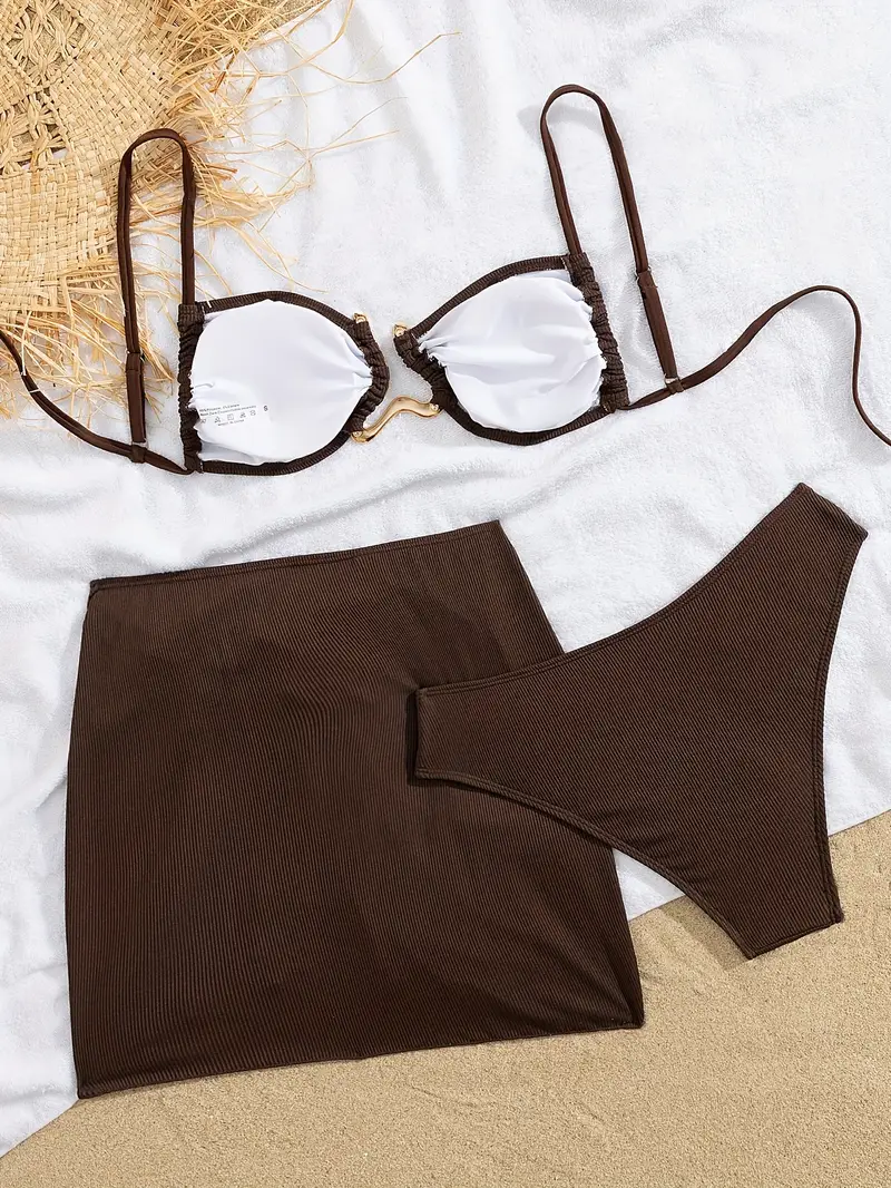 Trodjelni kupaći kostim Clara - smeđi - Slika 5