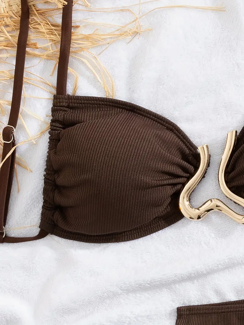 Trodjelni kupaći kostim Clara - smeđi - Slika 3