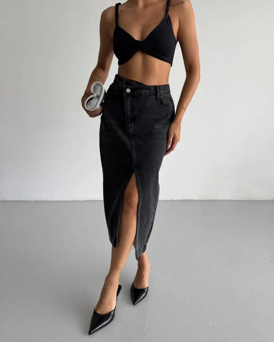 Midi suknja Jaden - crna - Slika 3