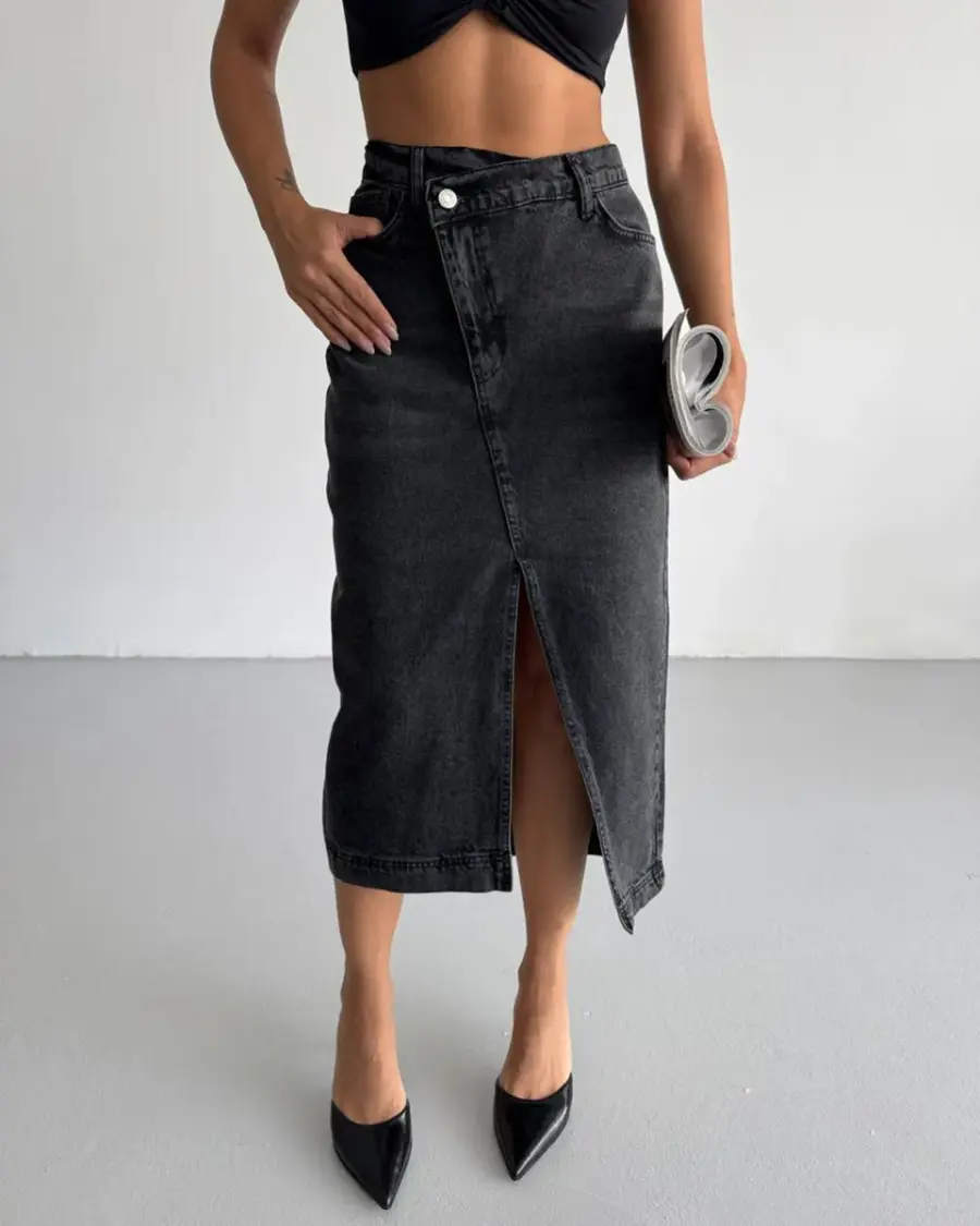 Midi suknja Jaden - crna - Slika 2