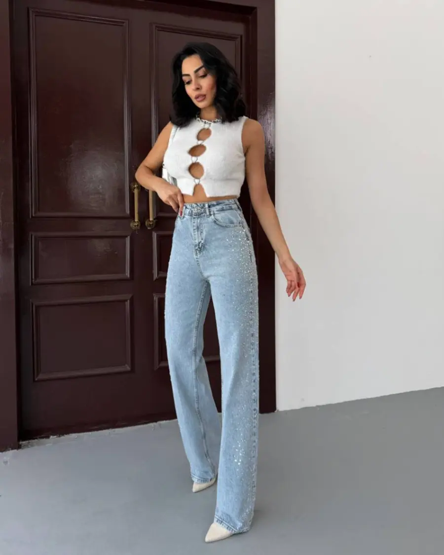 Farmerice široka nogavica Ashby - svijetli teksas - Slika 2