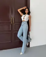 Farmerice široka nogavica Ashby - svijetli teksas - Slika 5