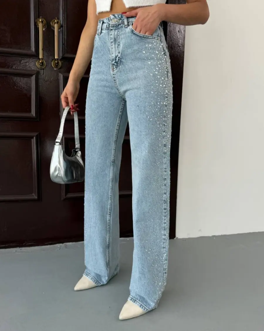 Farmerice široka nogavica Ashby - svijetli teksas - Slika 3