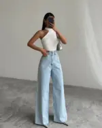 Farmerice široka nogavica Martha - svijetli teksas - Slika 2