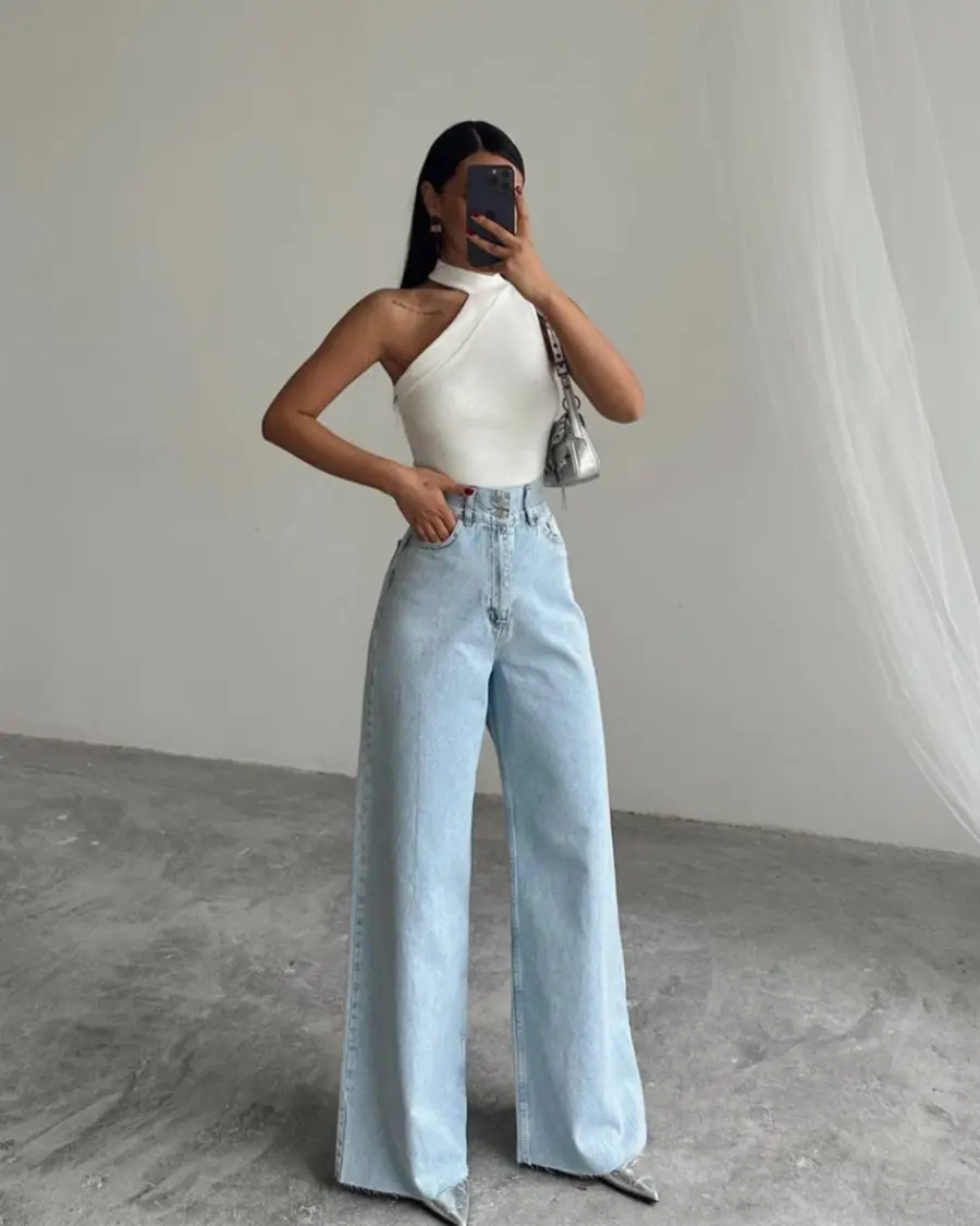 Farmerice široka nogavica Martha - svijetli teksas - Slika 2