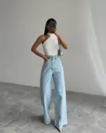 Farmerice široka nogavica Martha - svijetli teksas - Slika 3