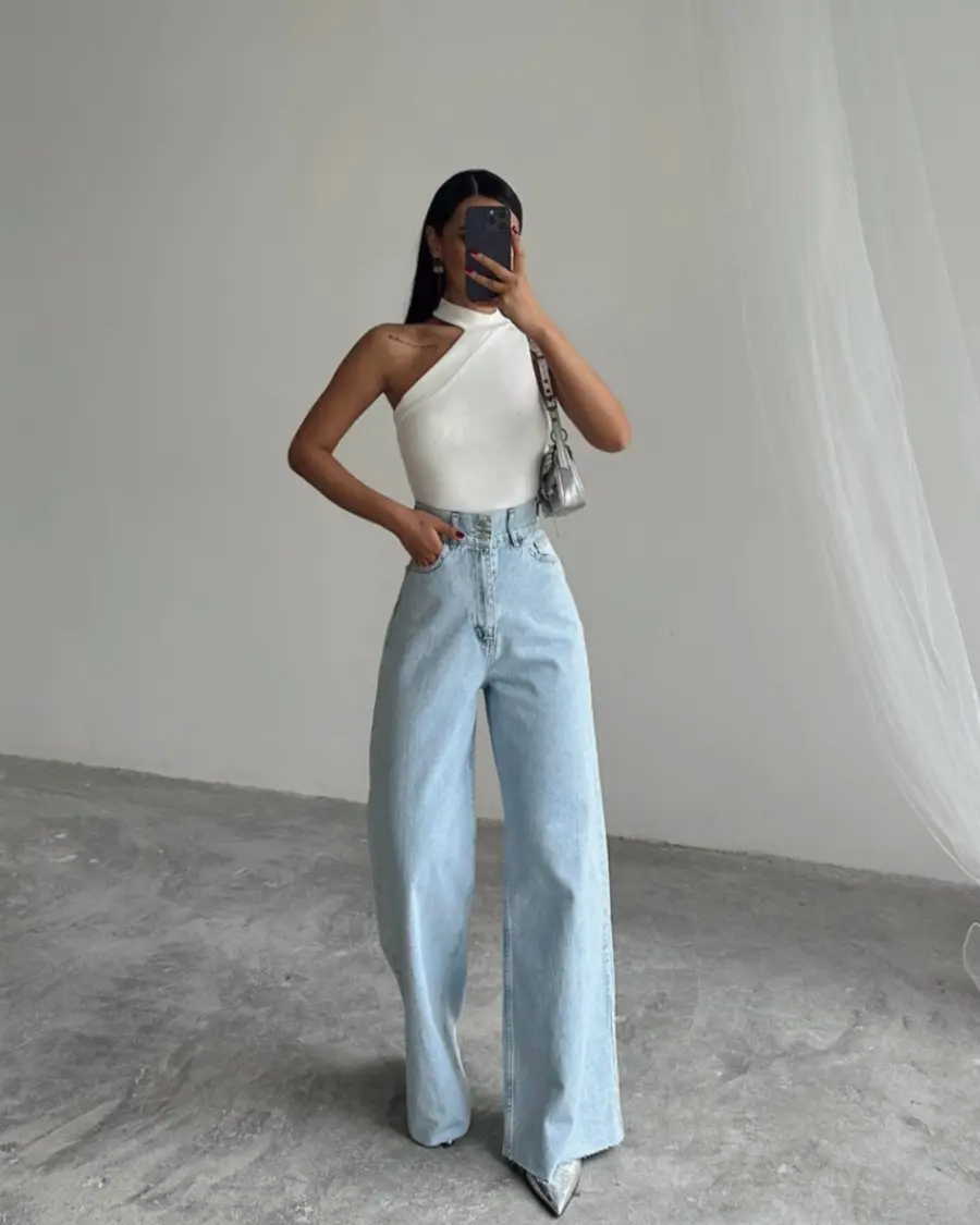 Farmerice široka nogavica Martha - svijetli teksas - Slika 3