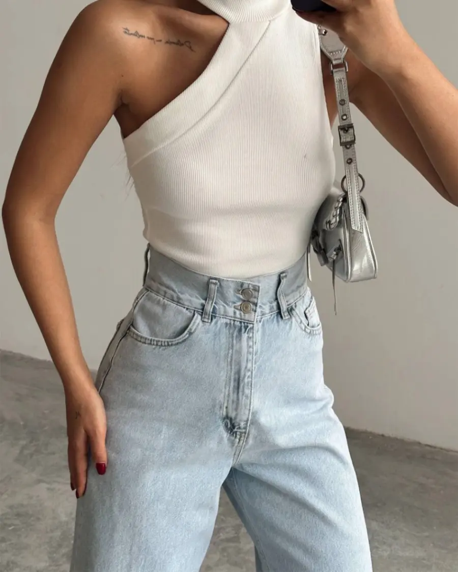 Farmerice široka nogavica Martha - svijetli teksas - Slika 4