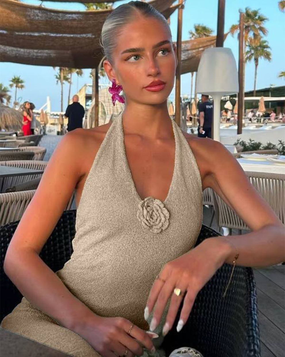 Maxi pletena haljina za plažu Sola - bež