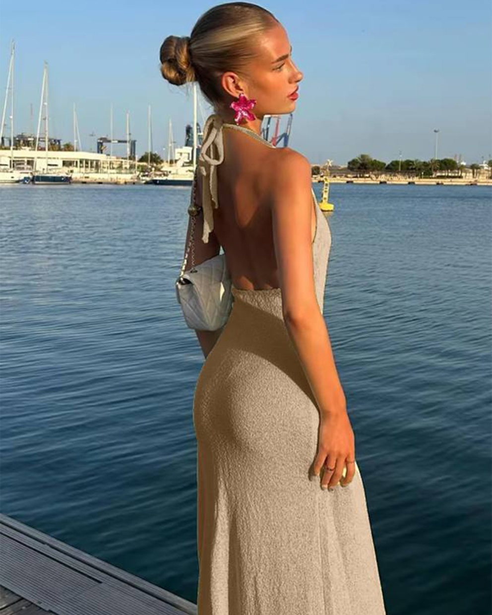 Maxi pletena haljina za plažu Sola - bež