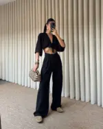 Palazzo hlače Marvin - crne - Slika 4