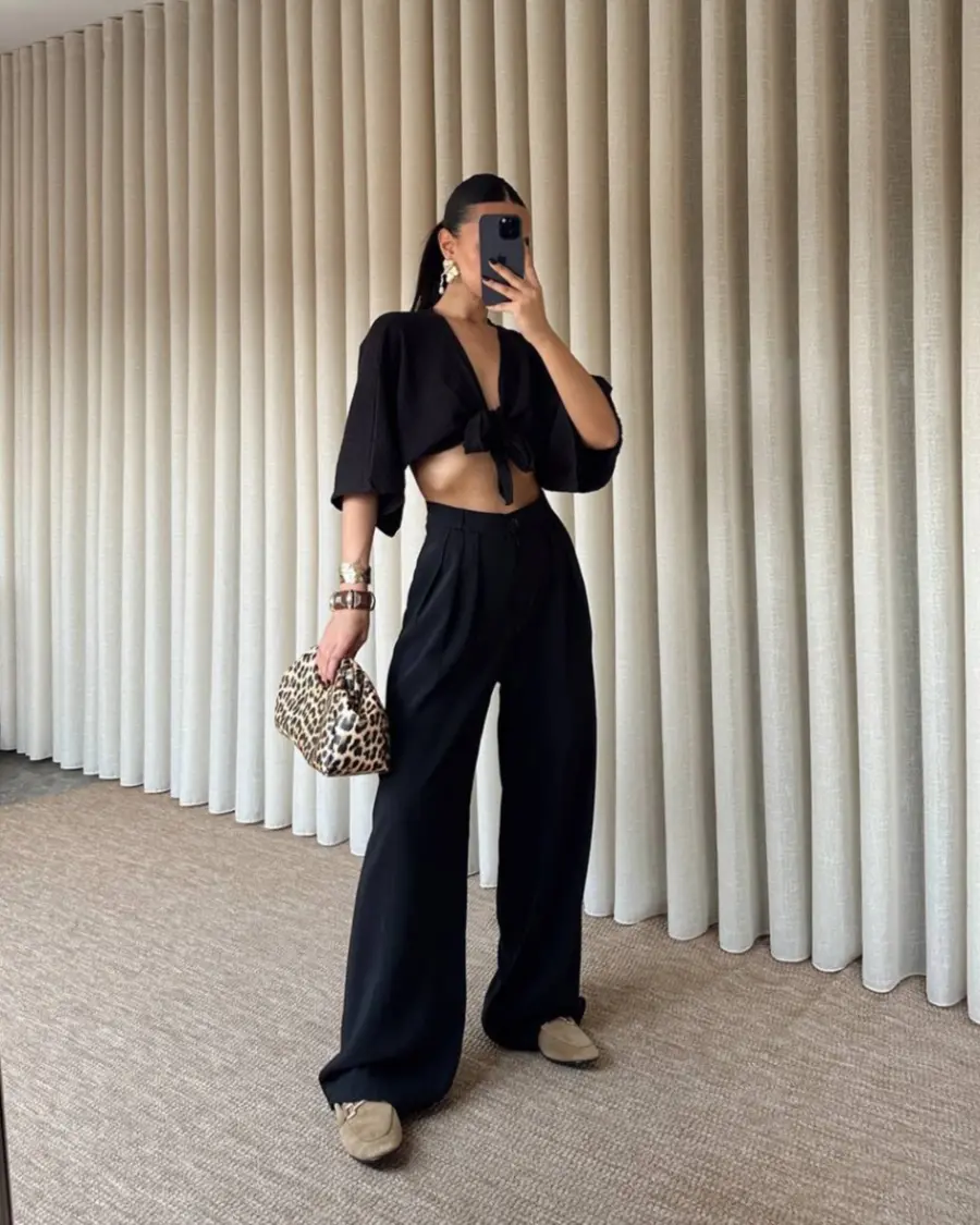 Palazzo hlače Marvin - crne - Slika 4