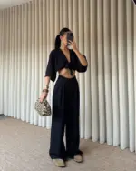 Palazzo hlače Marvin - crne - Slika 3