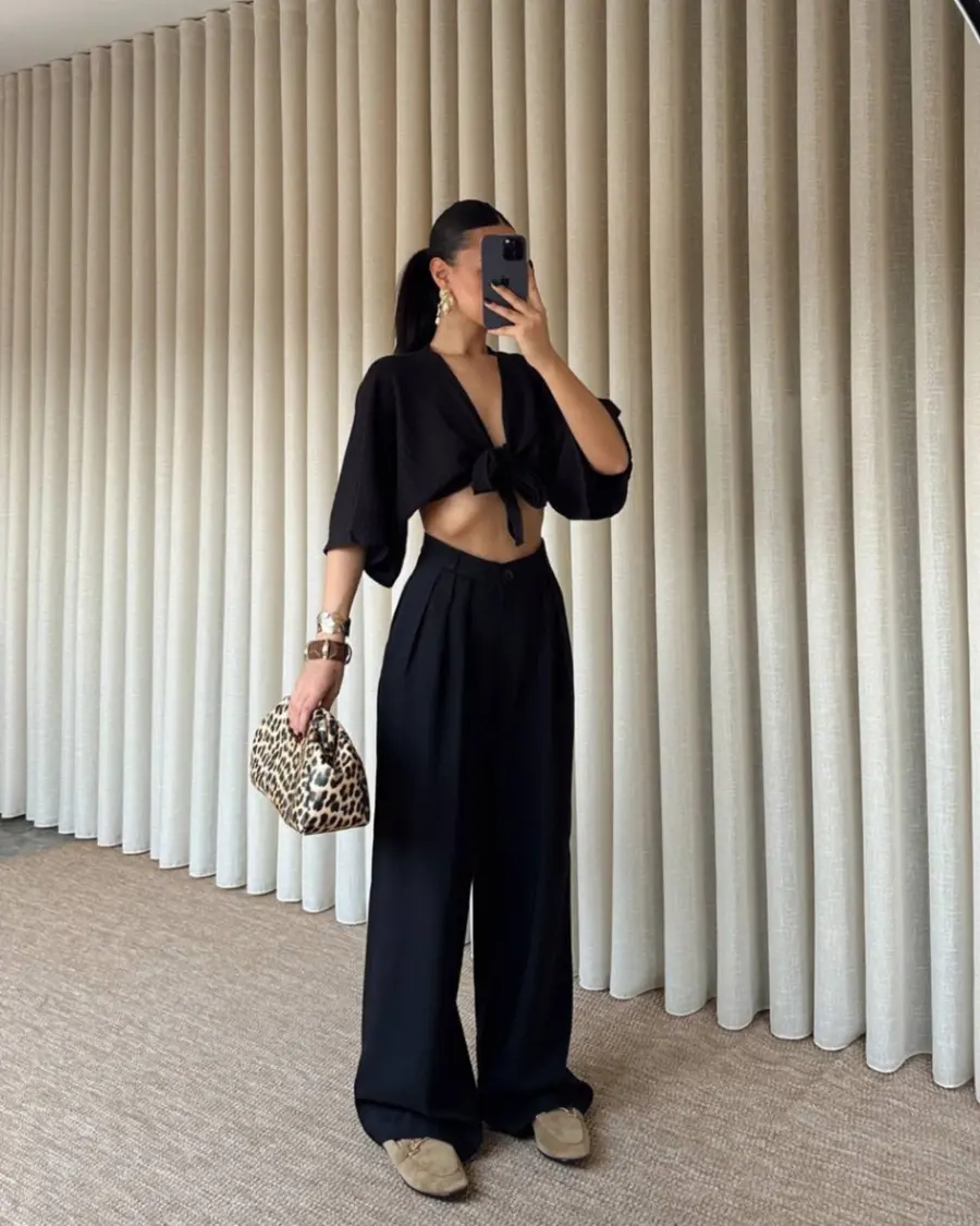 Palazzo hlače Marvin - crne - Slika 3