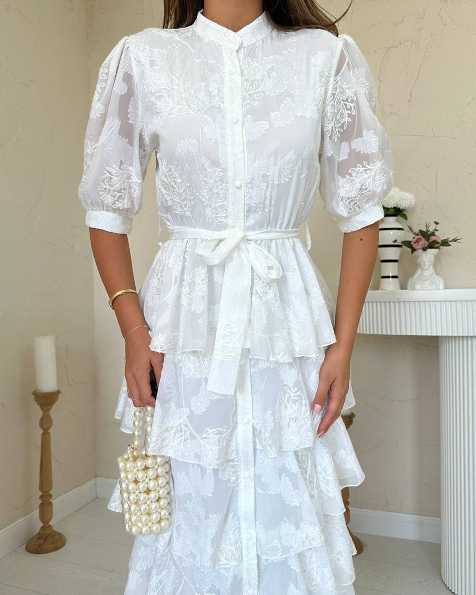 Midi haljina Georgette - bijela