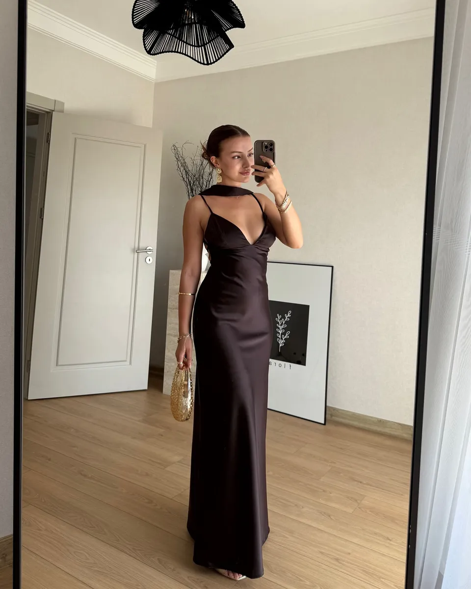 Midi haljina Dimitri - smeđa - Slika 6