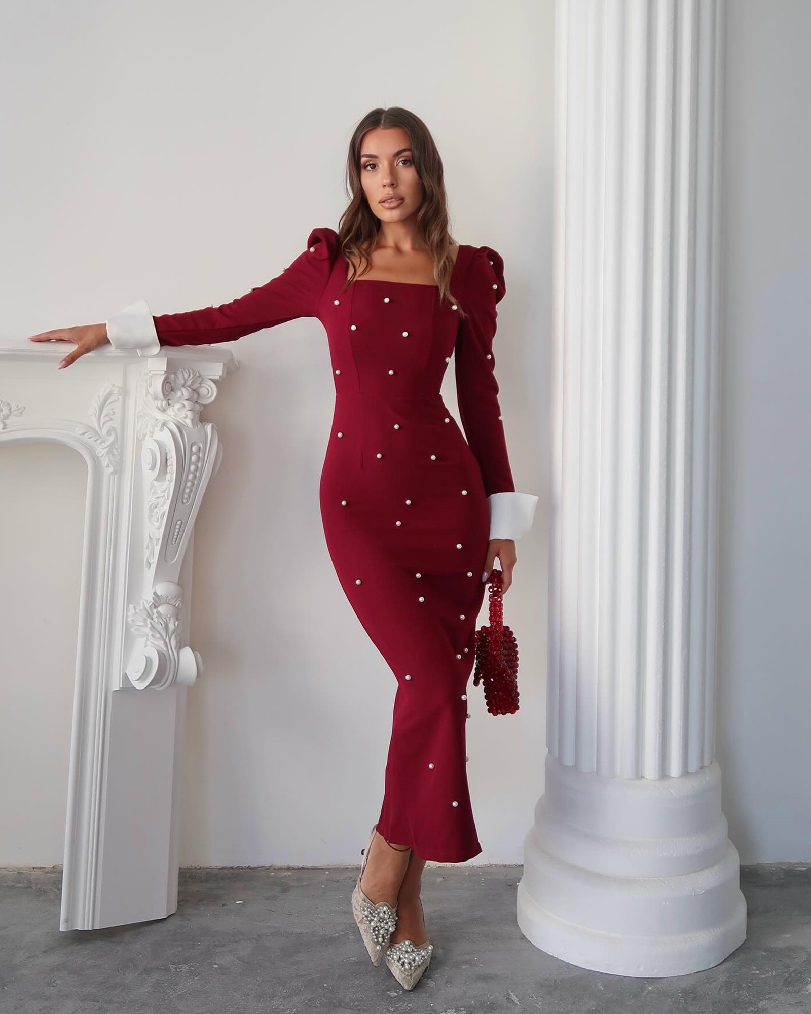 Midi haljina Peony - bordo