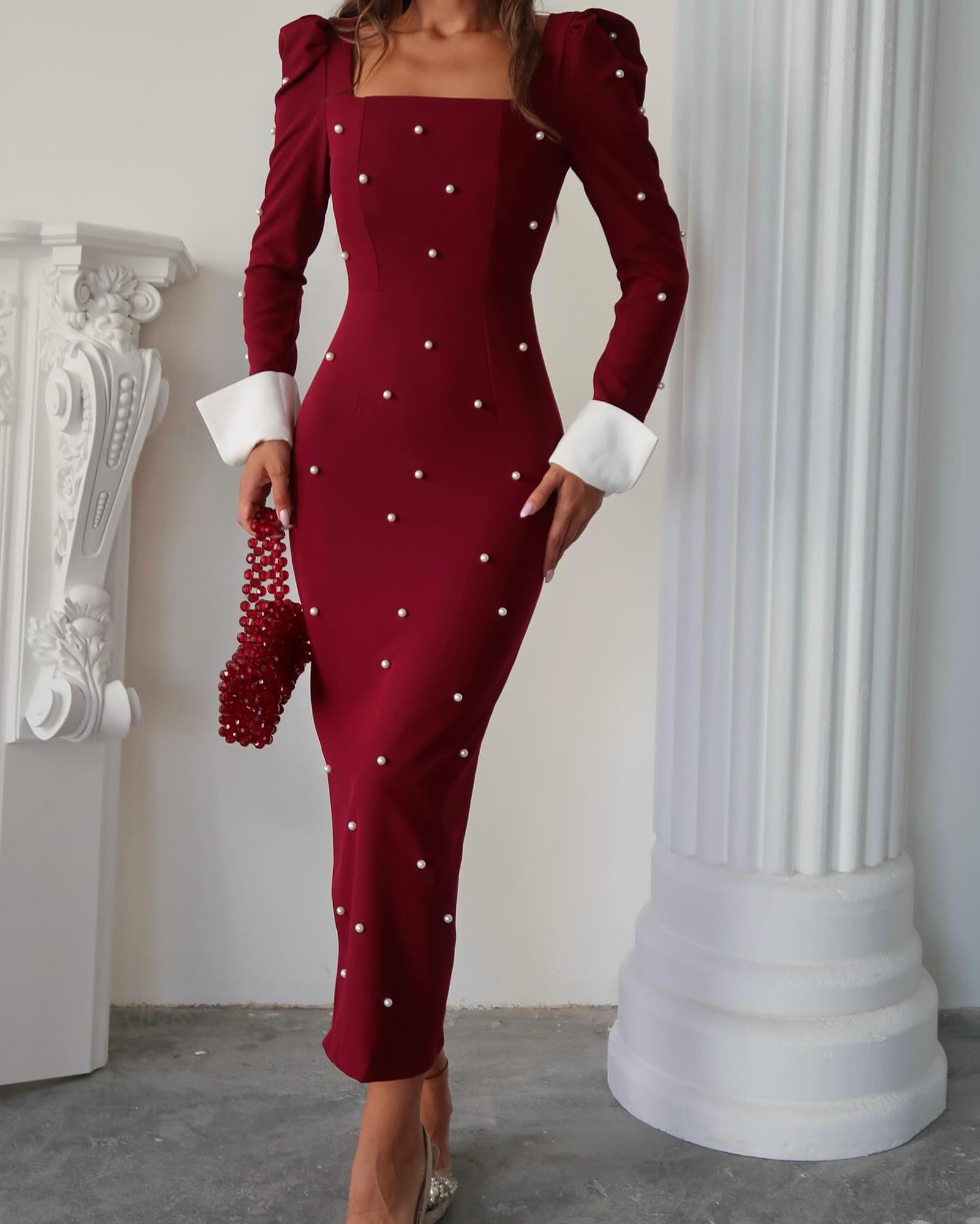 Midi haljina Peony - bordo