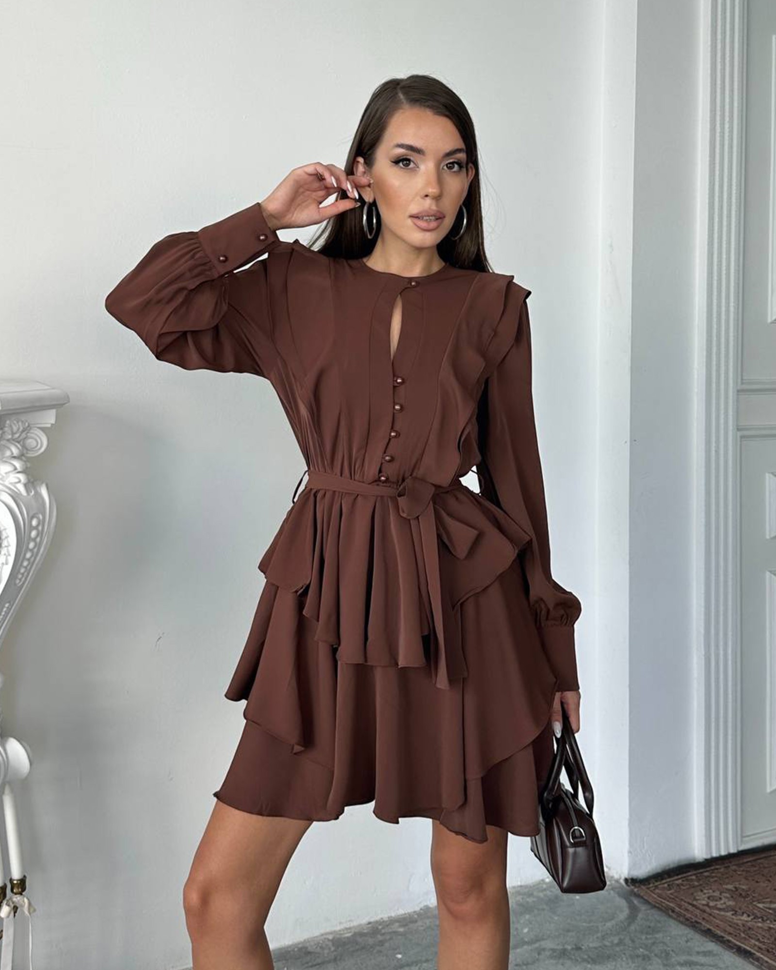 Mini haljina Hazel - smeđa - Slika 2